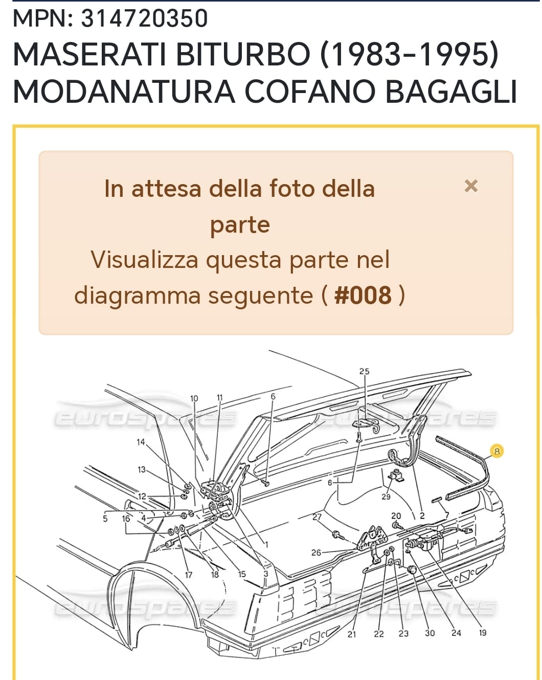 314720350 Maserati Biturbo Trunk Lid Molding NEW
